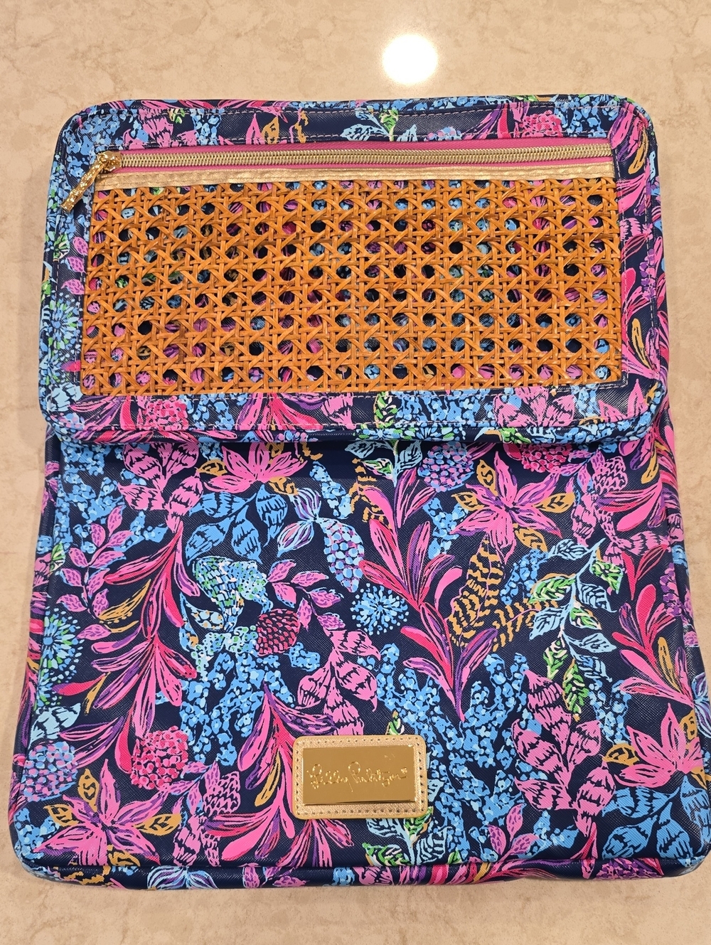 Lilly Pulitzer Laptop Sleeve Leatherette Vegan Navy Calypso Coast 14"
